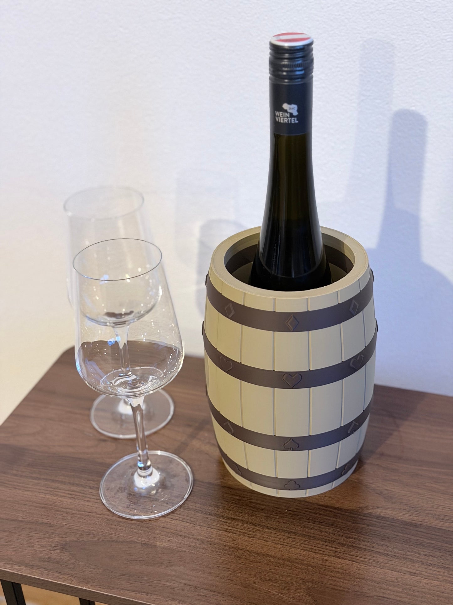 Wine cooler with wine barrel design