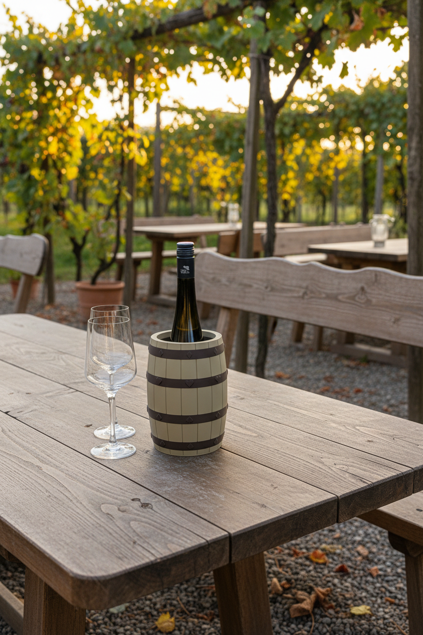 Wine cooler with wine barrel design