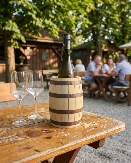 Weinkühler in Weinfass-Optik